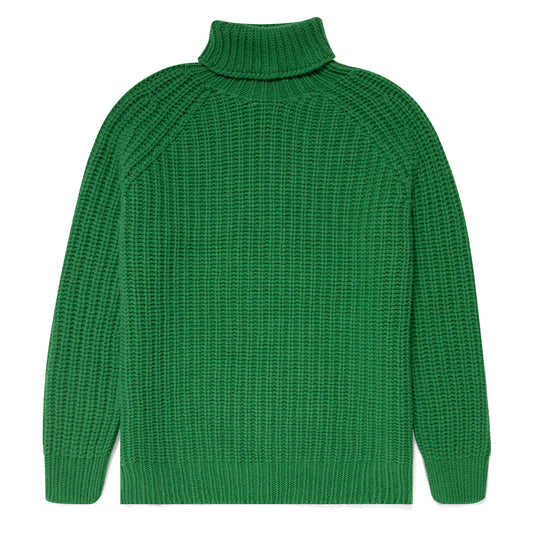 Sunspel Womens Chunky Roll Neck Jumper Bright Green