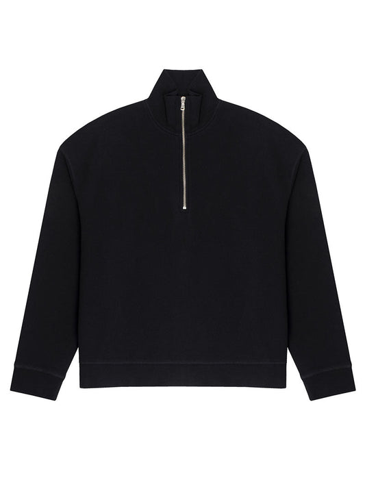 Sunspel Womens Half Zip Loopback Sweatshirt Black Sunspel