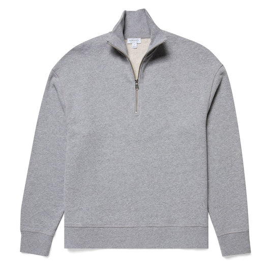 Sunspel Womens Half Zip Loopback Sweatshirt Grey Melange