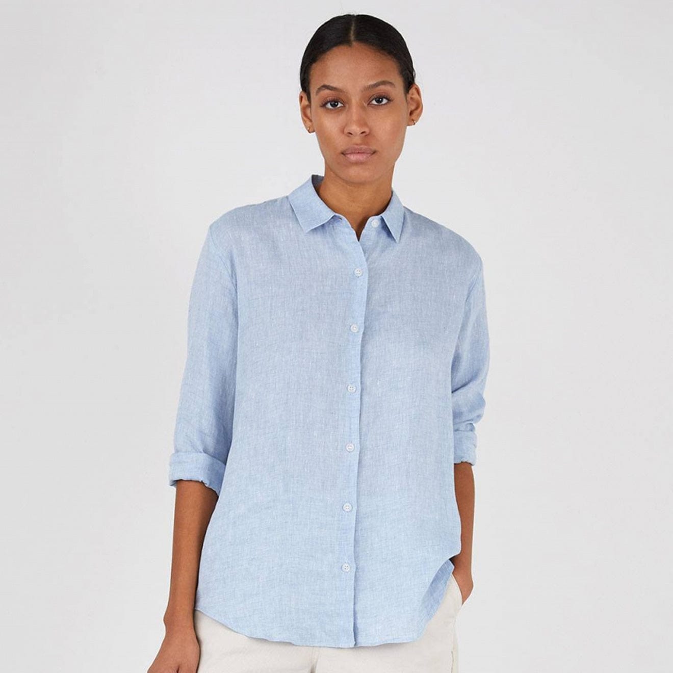 Sunspel LS Linen Shirt Blue Mist