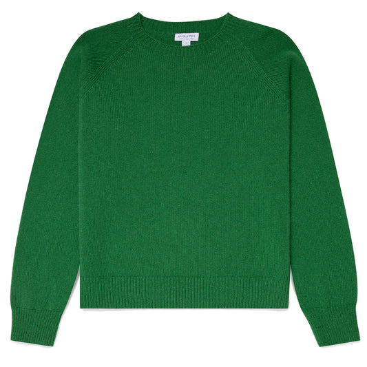 Sunspel Womens Lambswool Crew Neck Jumper Bright Green