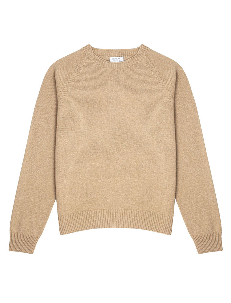 Sunspel Womens Lambswool Crew Neck Jumper Light Camel Sunspel