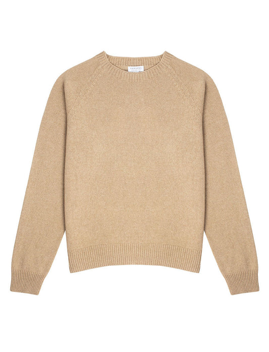 Sunspel Womens Lambswool Crew Neck Jumper Light Camel Sunspel