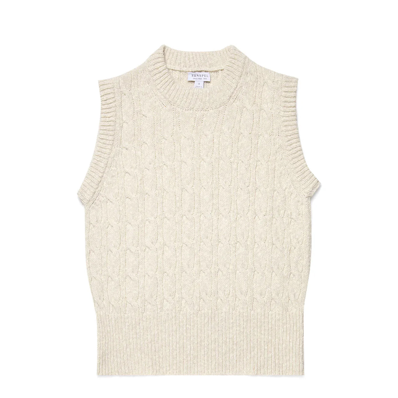 Sunspel Womens Cable Knit Vest Ecru