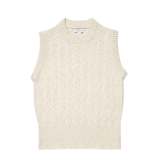 Sunspel Womens Cable Knit Vest Ecru