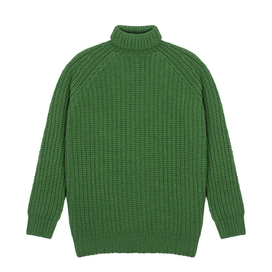 Sunspel Womens Chunky Roll Neck Jumper Bright Green