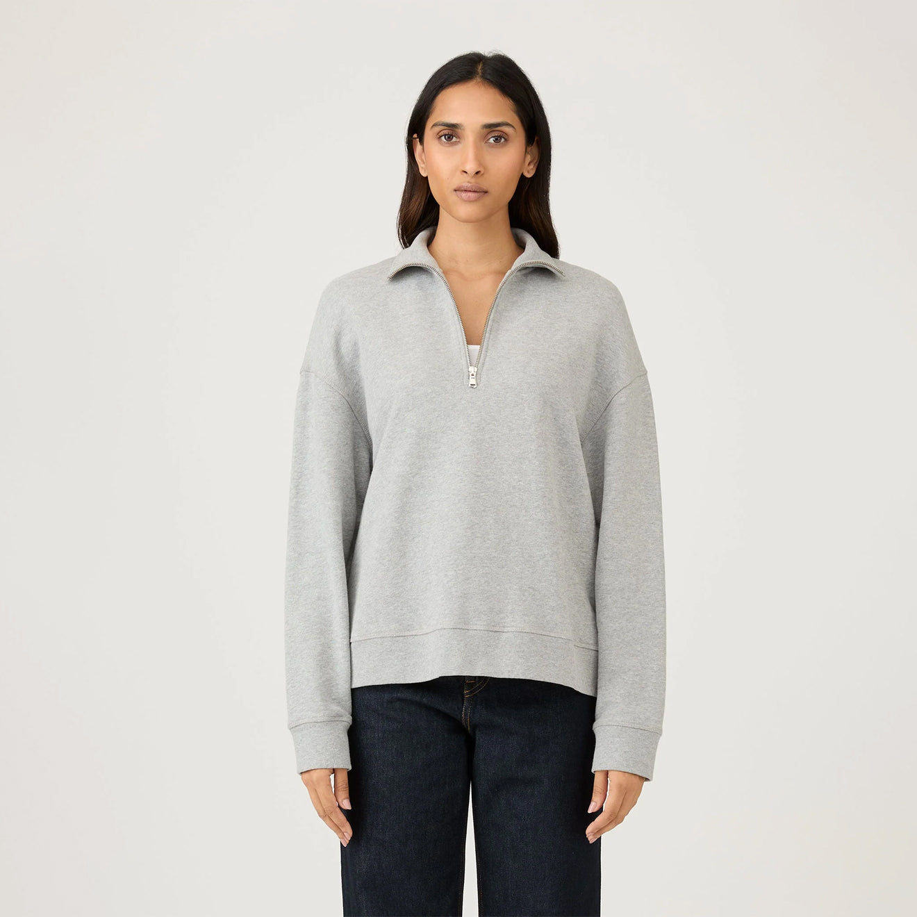 Sunspel Womens Half Zip Loopback Sweatshirt Grey Melange