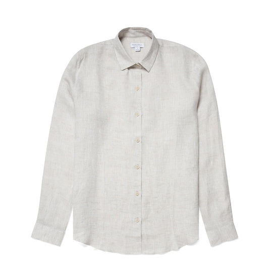 Sunspel Womens L/S Shirt Oatmeal Melange Linen