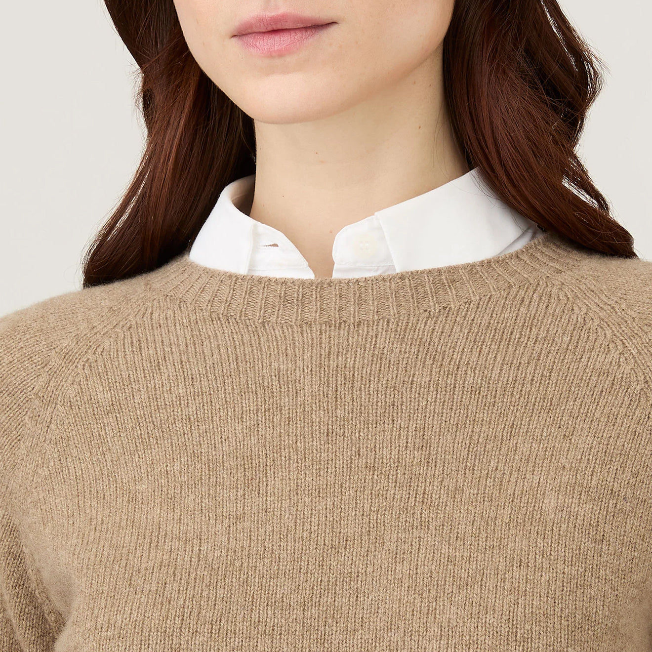 Sunspel Womens Lambswool Crew Mink - pam pam 