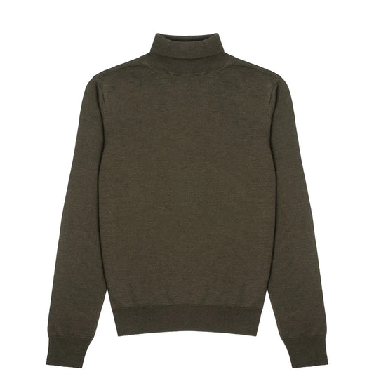 Sunspel Womens Merino Silk Roll Neck Sweater Dark Moss