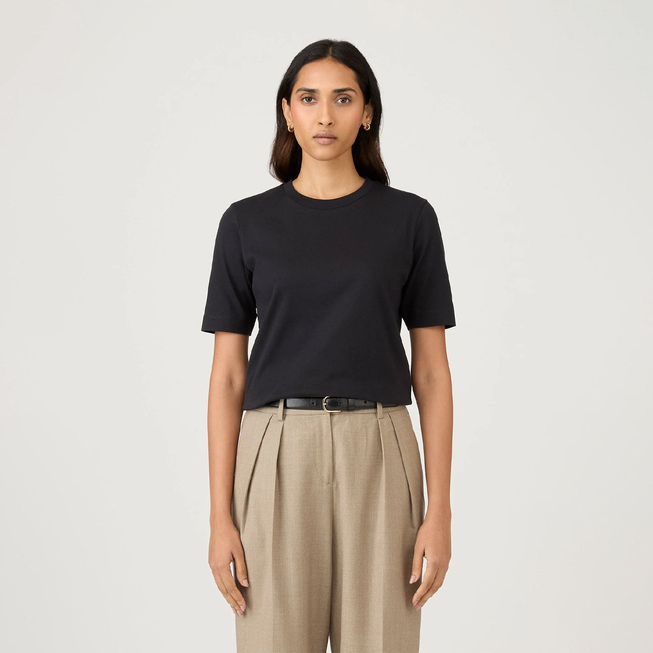 Sunspel Womens Mid Sleeve T-Shirt Black