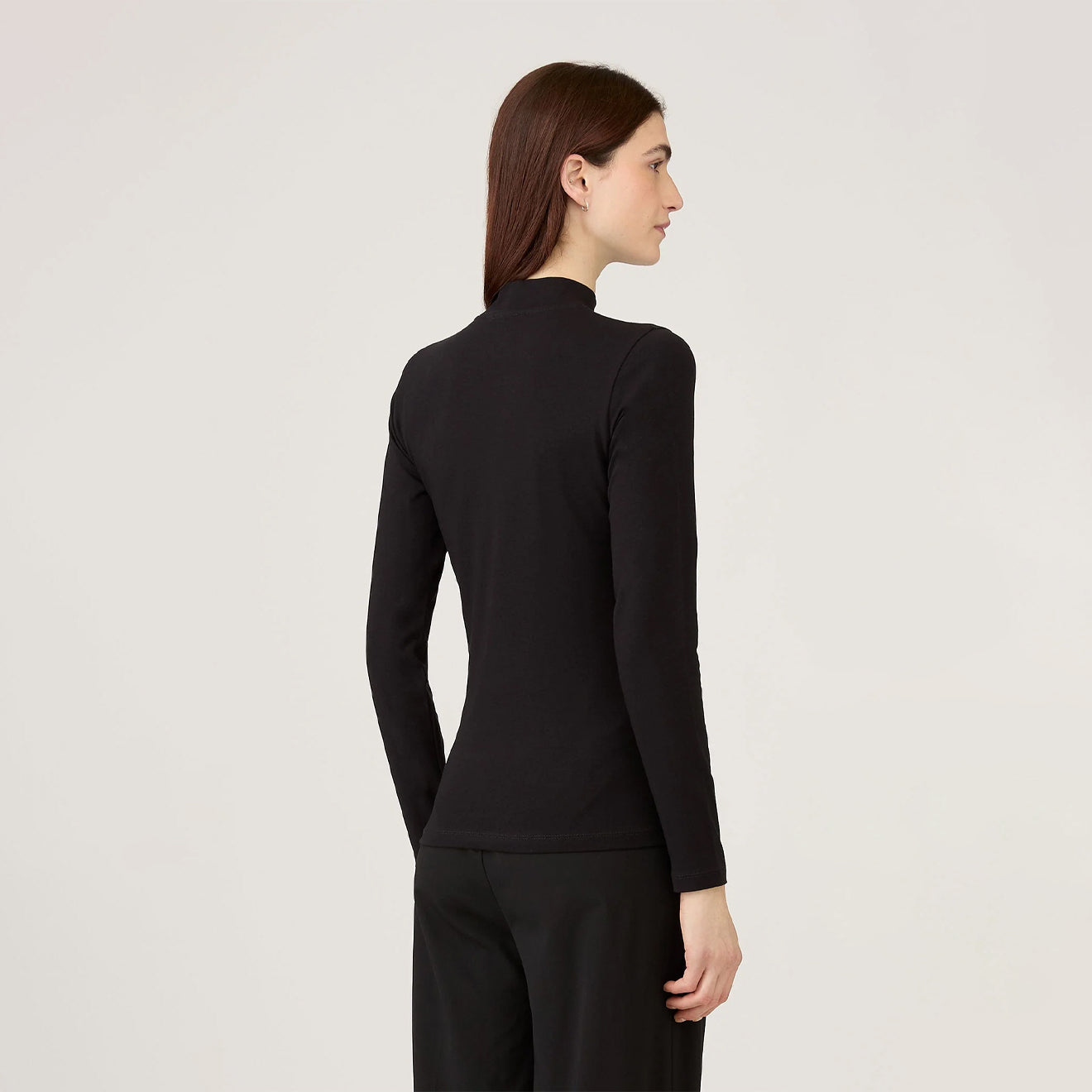 Sunspel Womens Mock Neck L/S Top Black - pam pam 