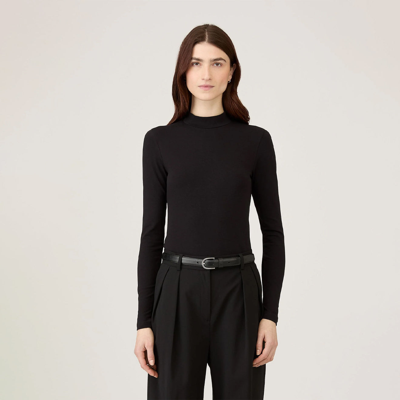 Sunspel Womens Mock Neck L/S Top Black - pam pam 