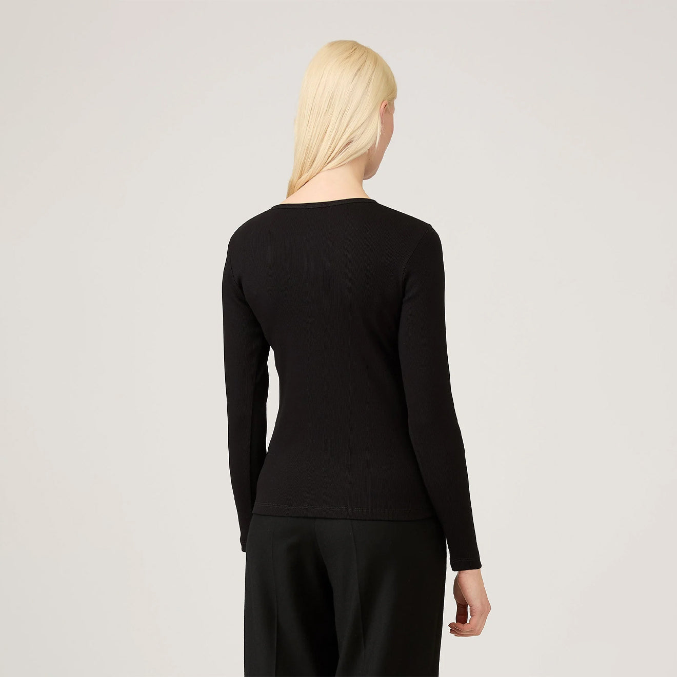 Sunspel Womens Rib L/S Henley Black - pam pam 
