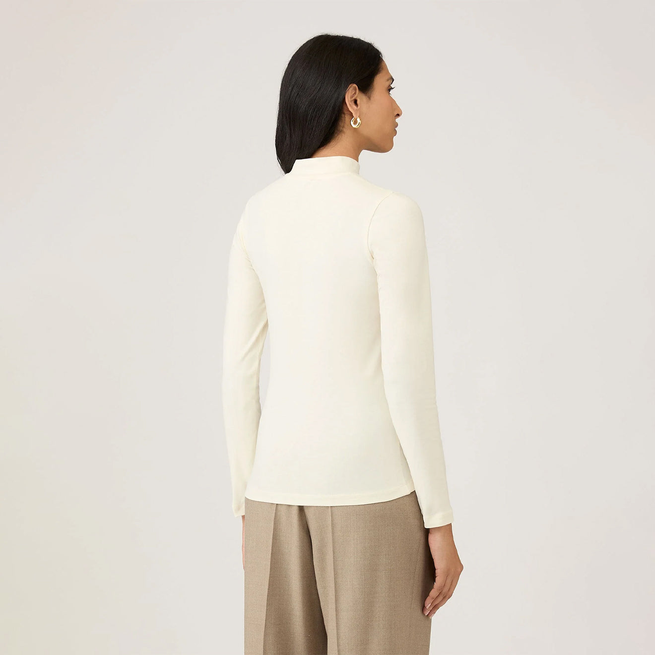 Sunspel Womens Mock Neck L/S Top Ecru - pam pam 