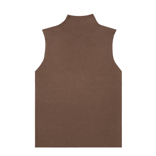 Sunspel Womens Mulberry Silk Rib Vest Jumper Dark Sand