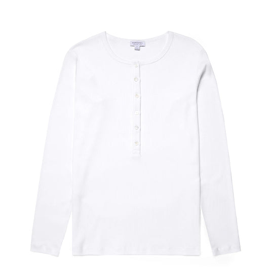 Sunspel Womens Rib Henley White