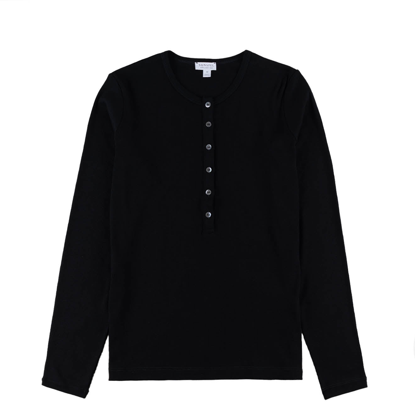 Sunspel Womens Rib L/S Henley Black - pam pam 