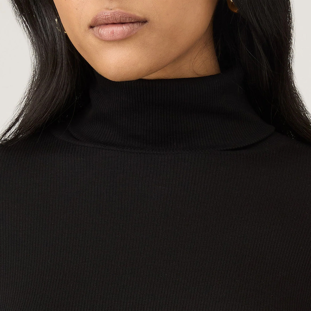 Sunspel Womens Rib L/S Roll Neck Black - pam pam 