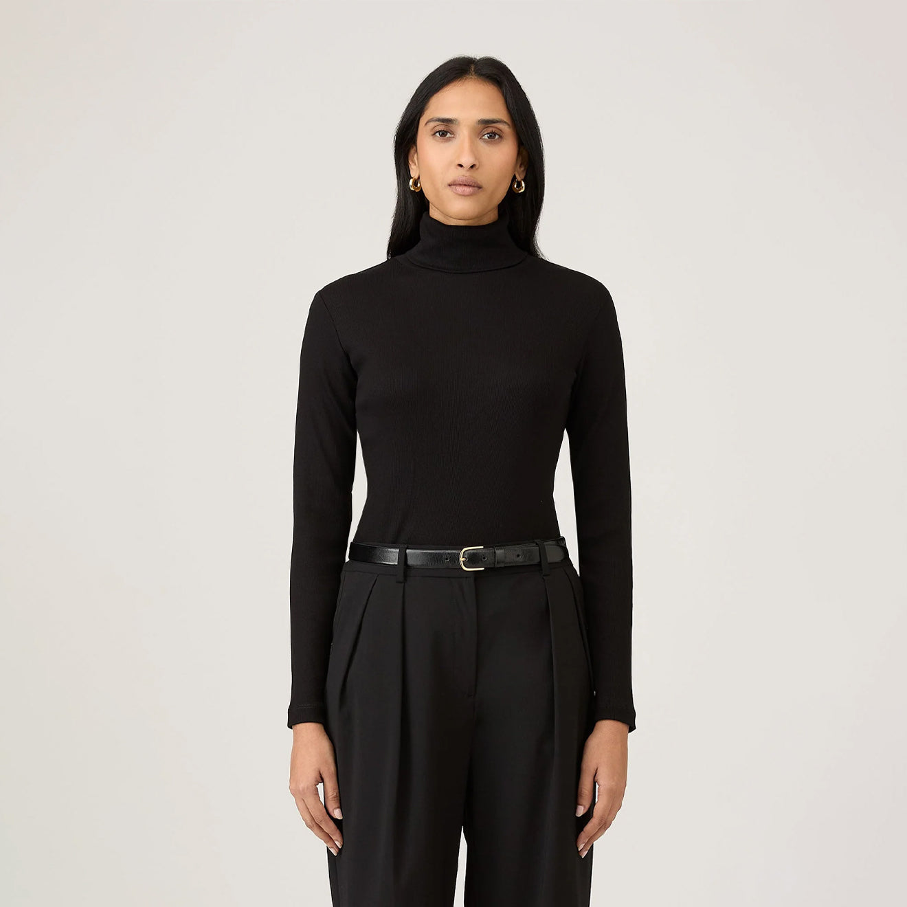 Sunspel Womens Rib L/S Roll Neck Black - pam pam 