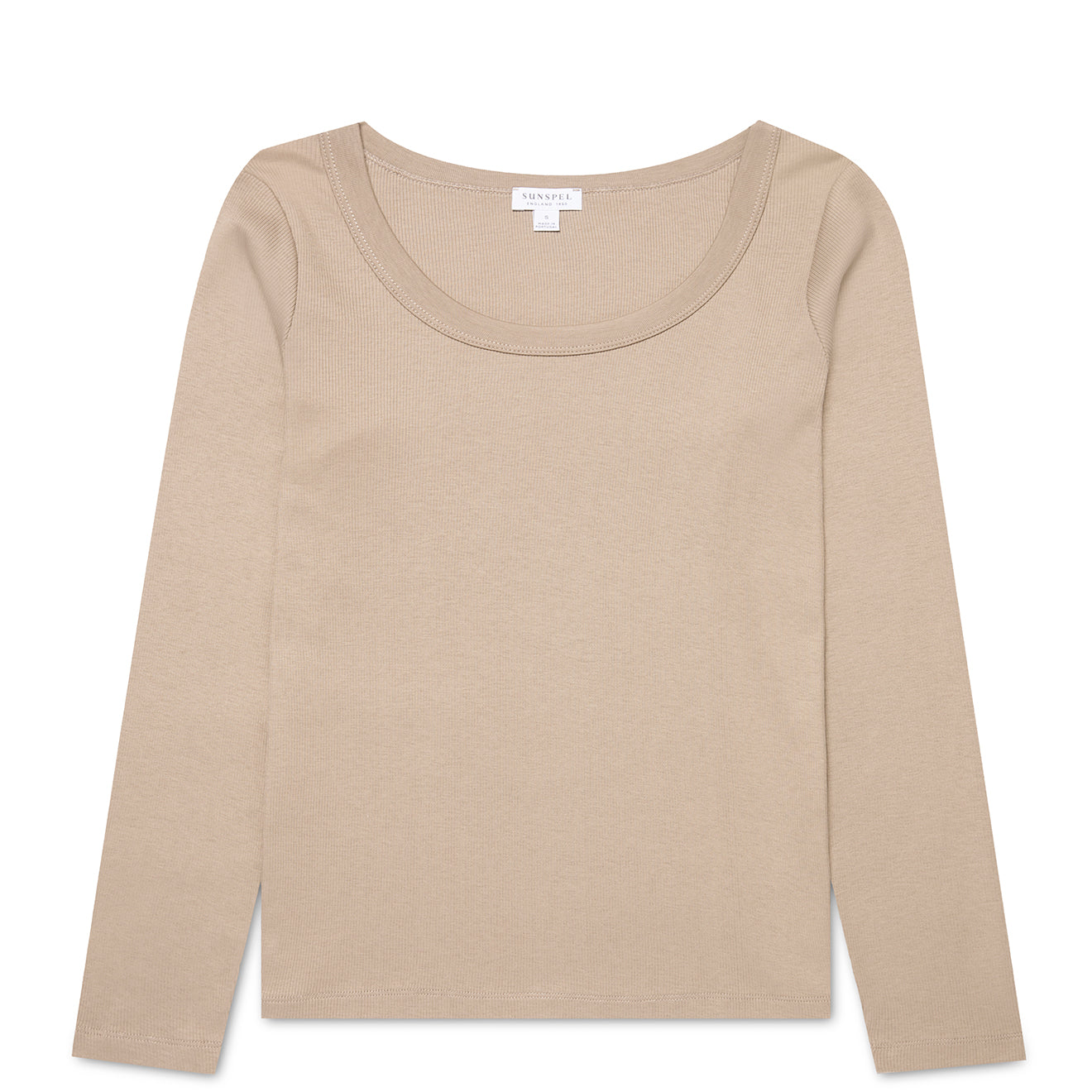 Sunspel Womens Rib L/S Scoop Neck Mink - pam pam 