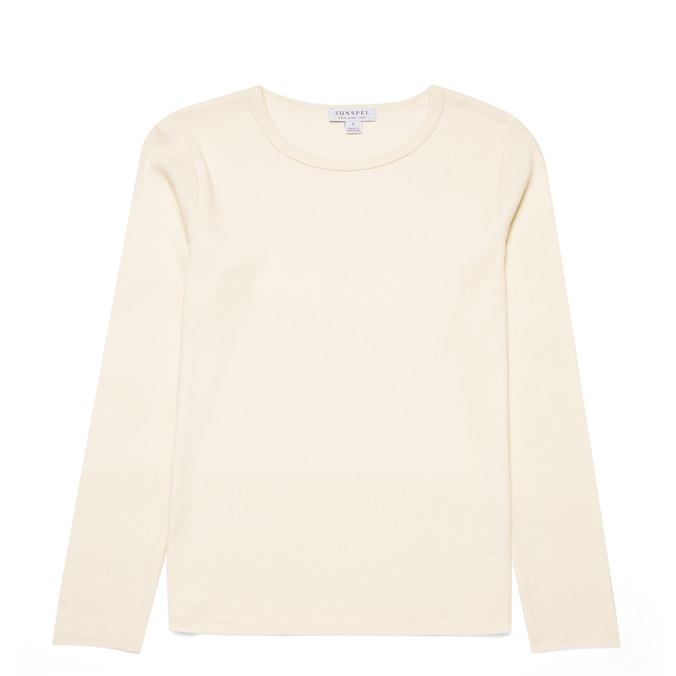 Sunspel Womens Rib L/S T-Shirt Ecru - pam pam 