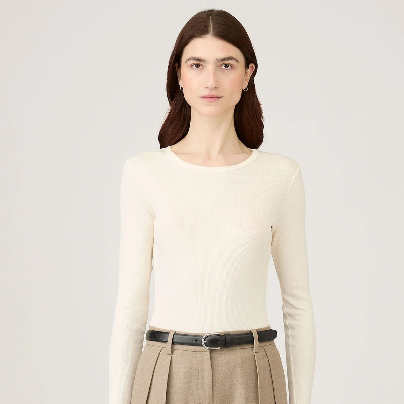 Sunspel Womens Rib L/S T-Shirt Ecru - pam pam 