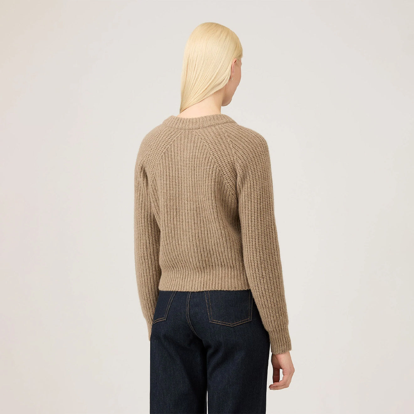 Sunspel Womens Ribbed Crew Neck Cardigan Mink