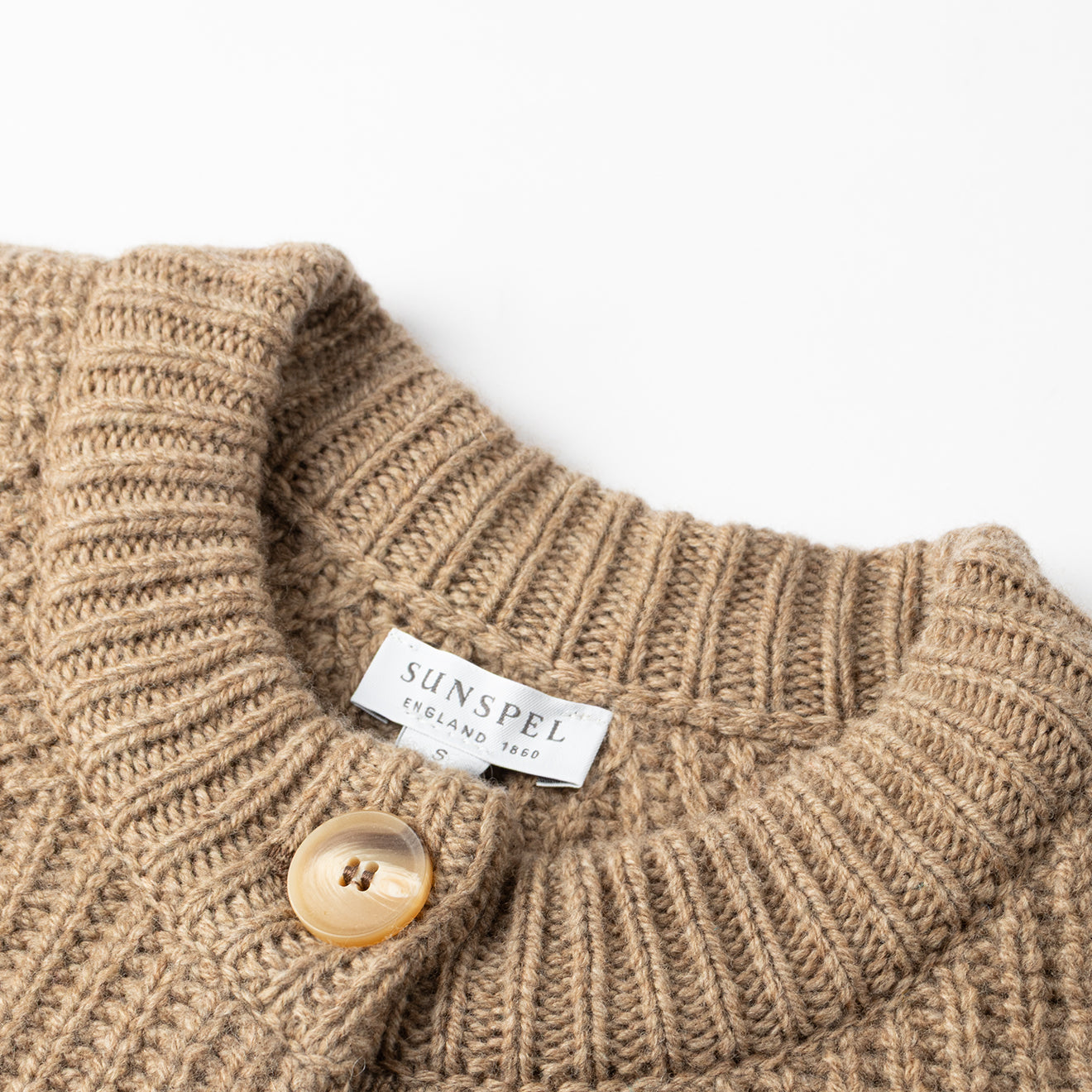 Sunspel Womens Ribbed Crew Neck Cardigan Mink