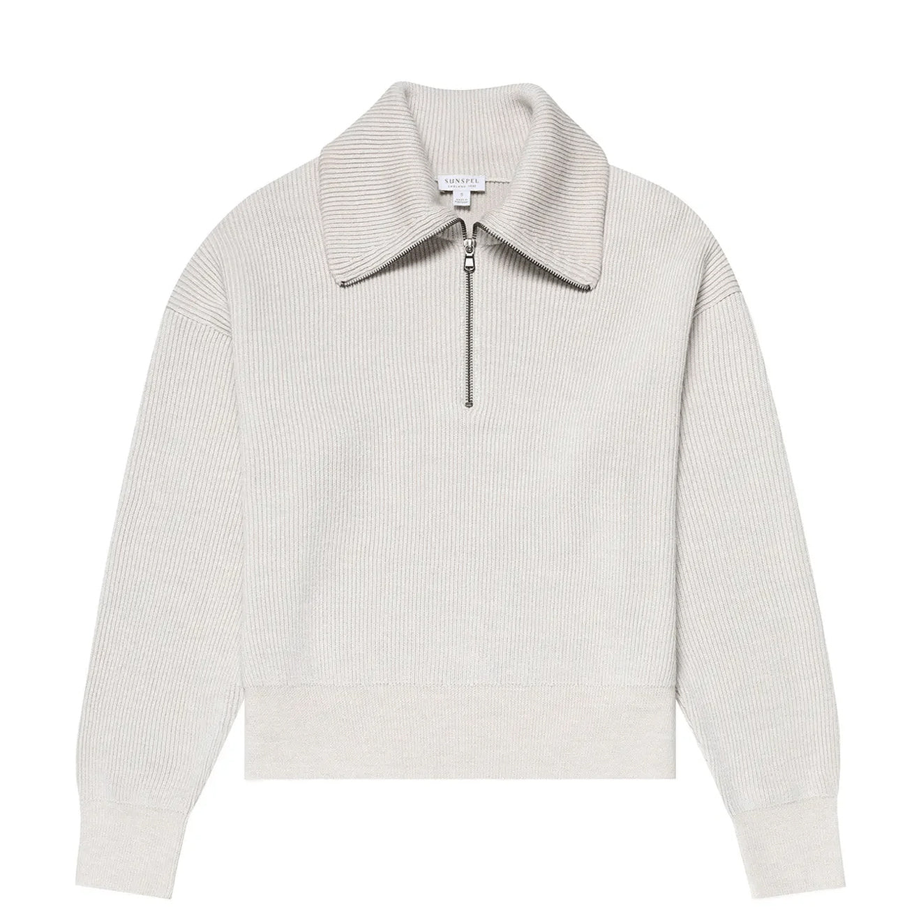 Sunspel Womens Ribbed Half Zip Jumper Ecru