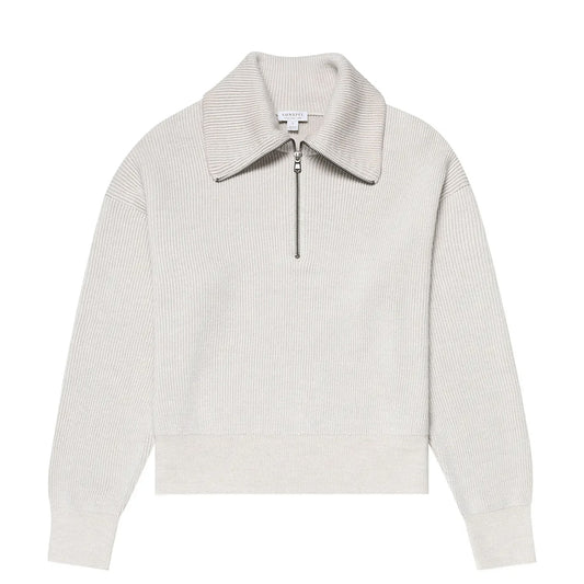 Sunspel Womens Ribbed Half Zip Jumper Ecru