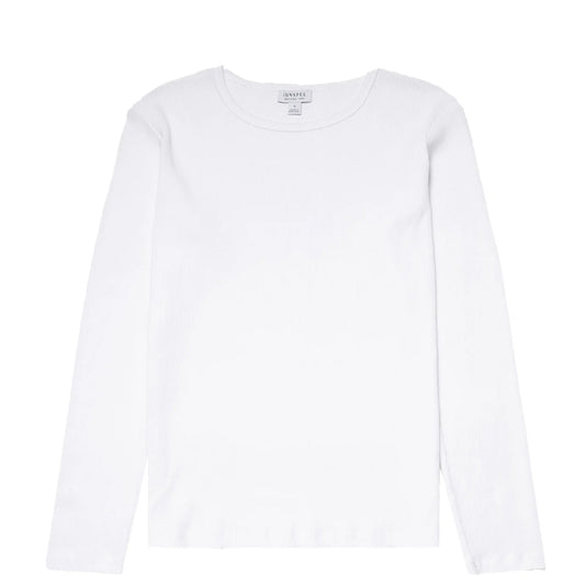 Sunspel Womens Ribbed Long Sleeve T-Shirt White