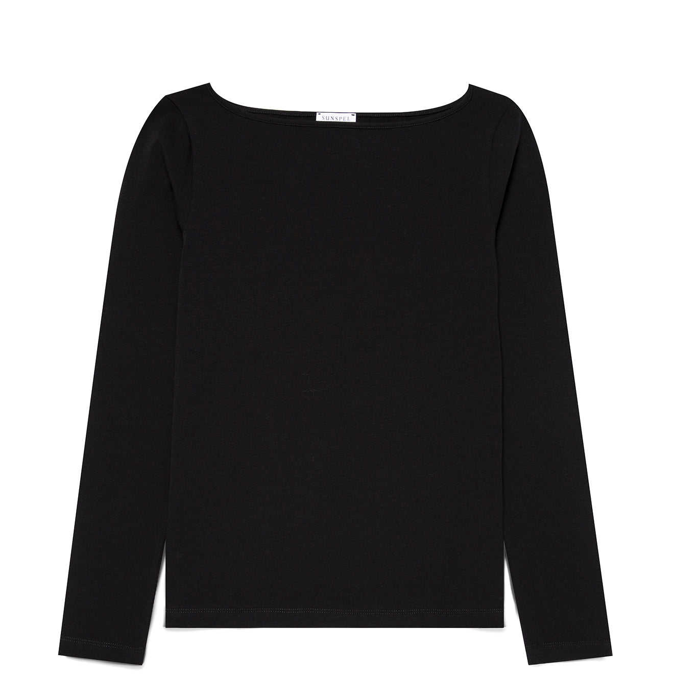 Sunspel Womens Slash Neck L/S Top Black - pam pam 