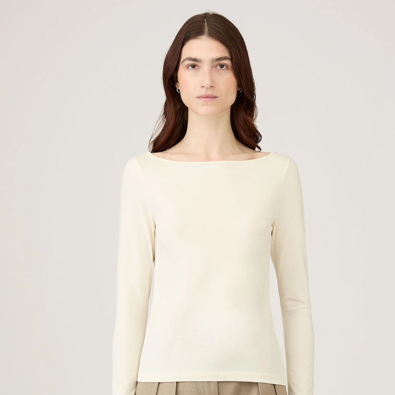 Sunspel Womens Slash Neck L/S Top Ecru - pam pam 