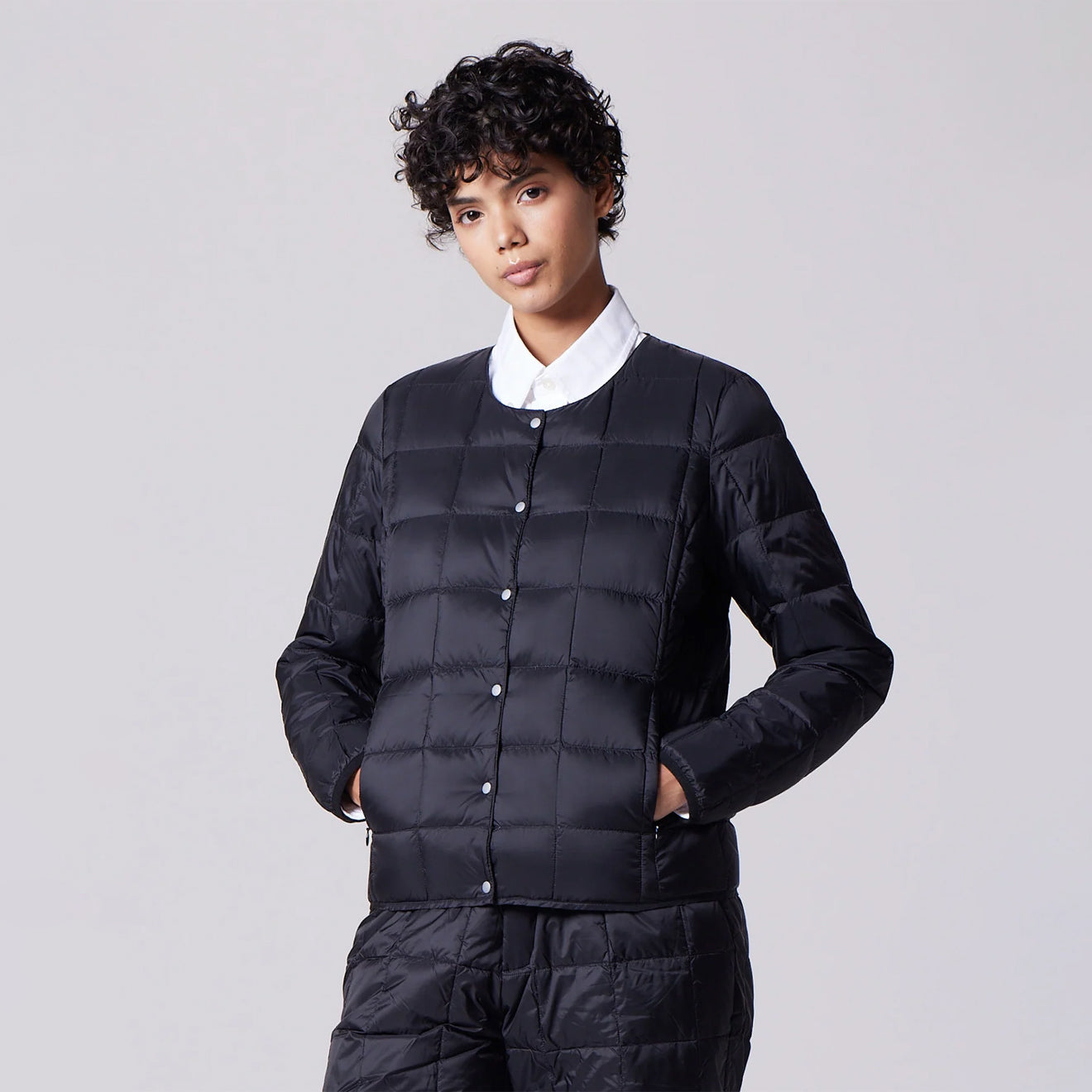 Taion Womens Crew Neck Button Down Jacket Black