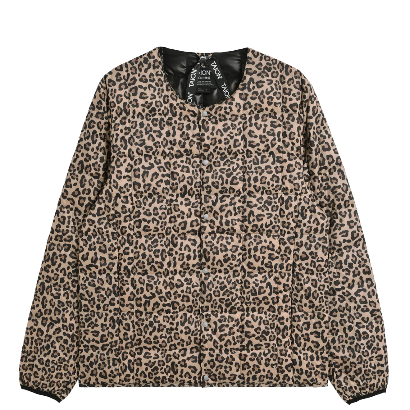 Taion Womens Crew Neck Button Down Jacket Khaki Leopard