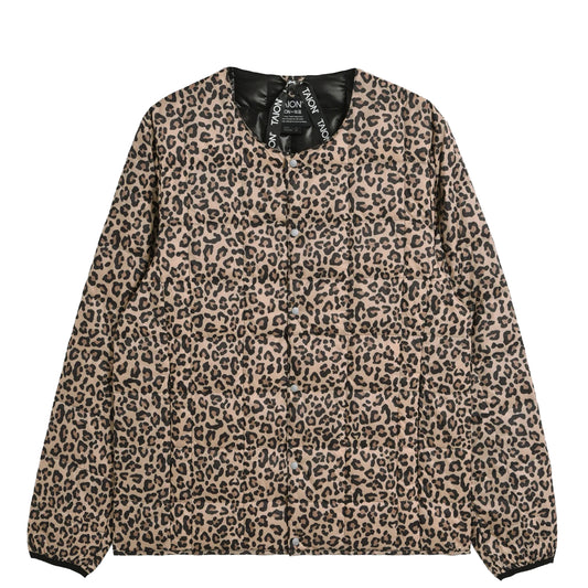 Taion Womens Crew Neck Button Down Jacket Khaki Leopard
