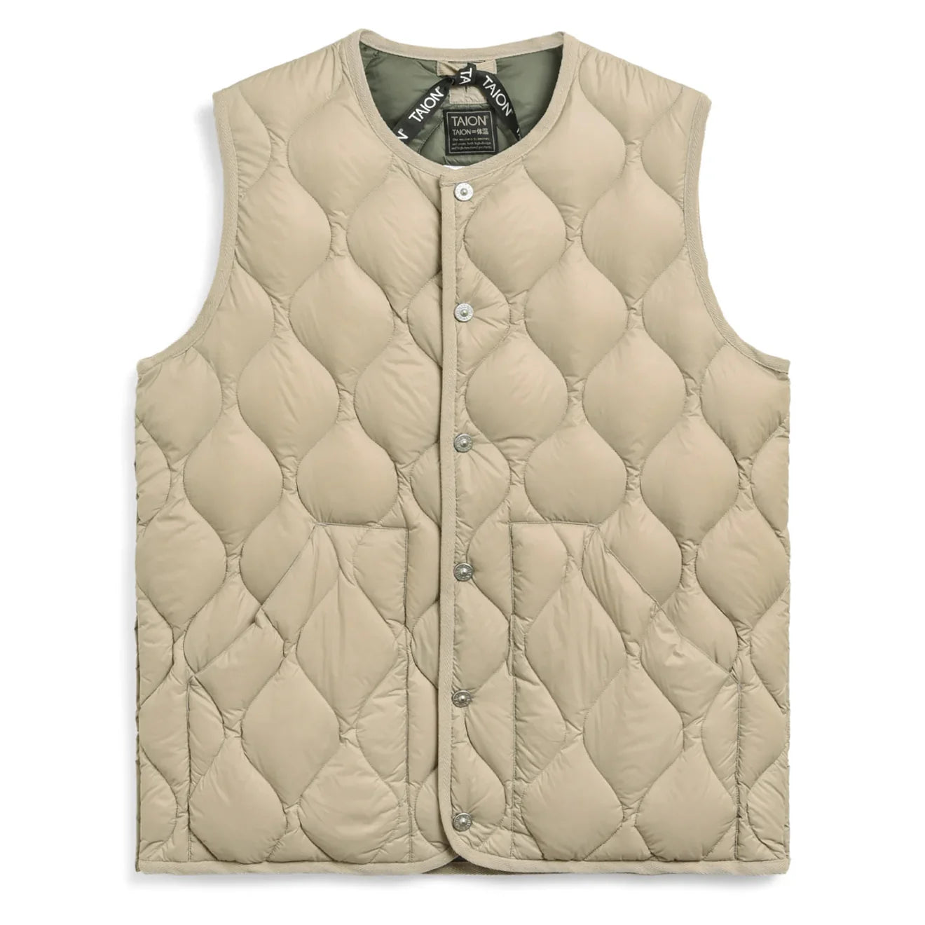 Taion Womens Military Crew Neck Down Vest Soft Shell Grey Beige