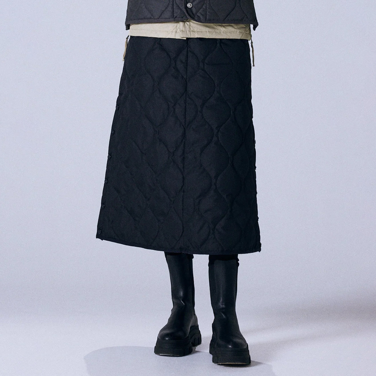 Taion Womens Military Snap Button Down Skirt Black