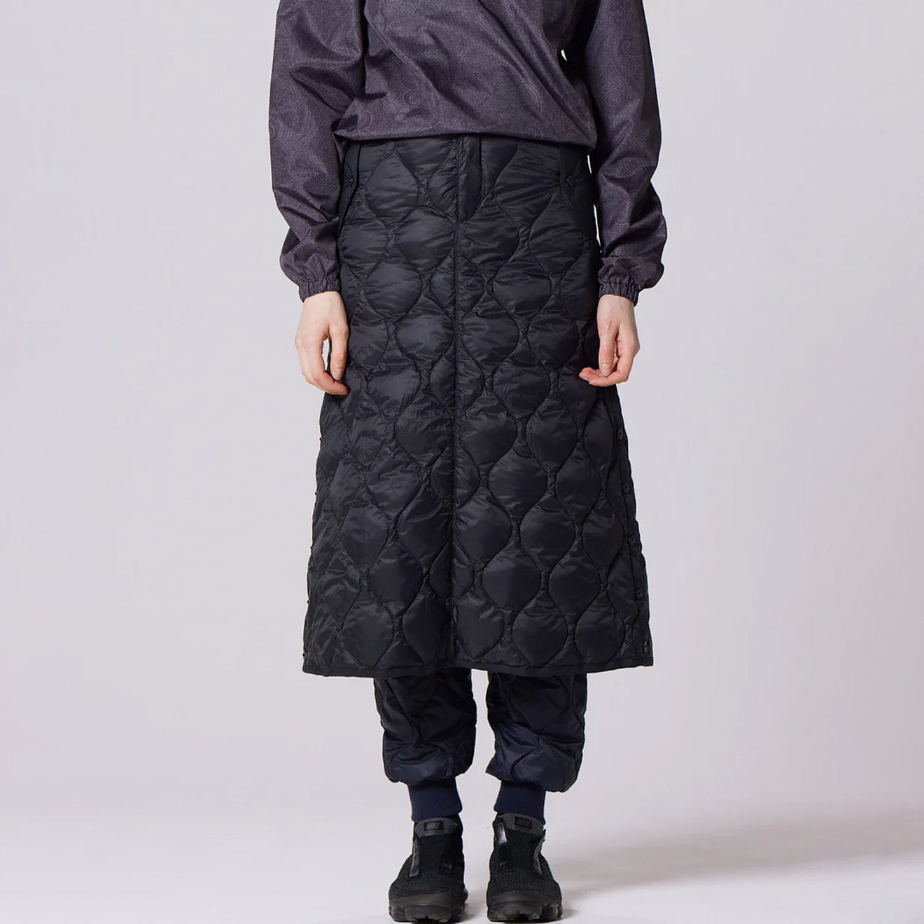 Taion Womens Military Snap Button Down Skirt Soft Shell Black