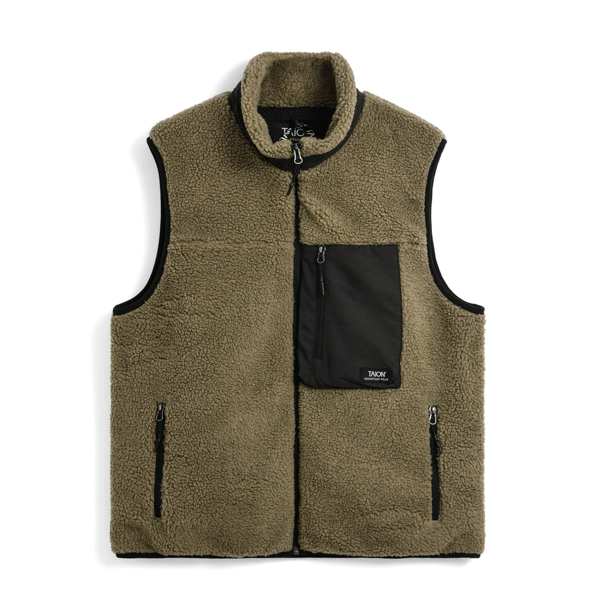 Taion Womens Mountain Boa Fleece High-Neck Vest Beige