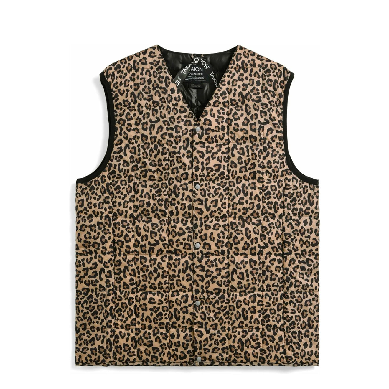 Taion Womens V-Neck Button Down Vest Khaki Leopard - pam pam 
