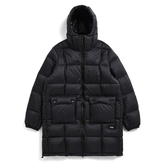 Taion Womens Volume Hood Down Coat Long Outer Black