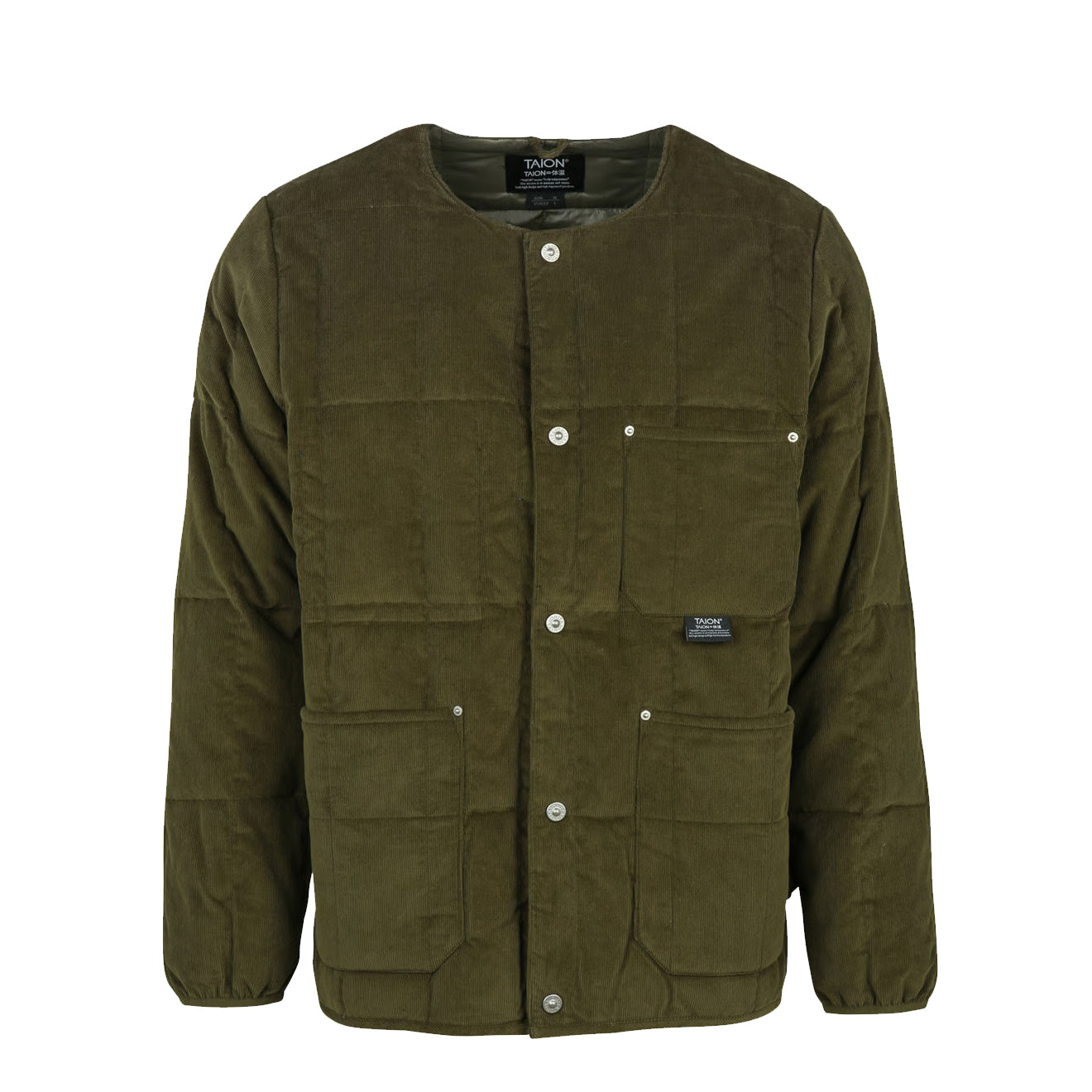 Taion Work Crew Neck Corduroy Down Jacket Dark Olive