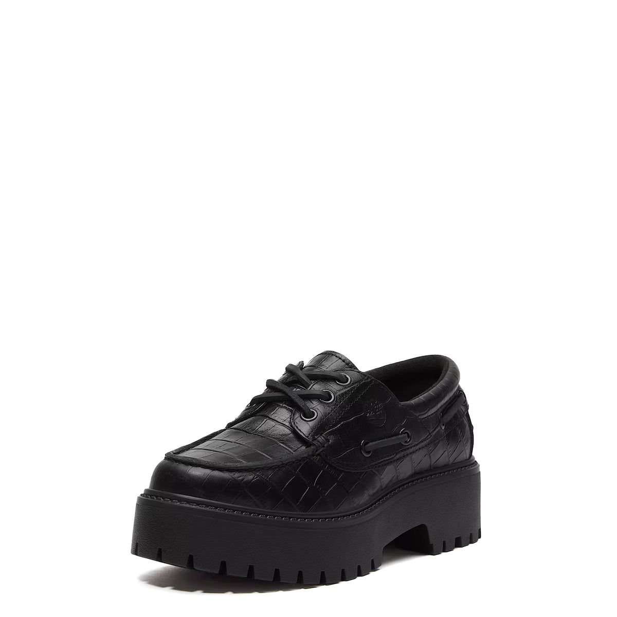 Timberland Womens Stone Street Platform Boat Shoe Black Full Grain