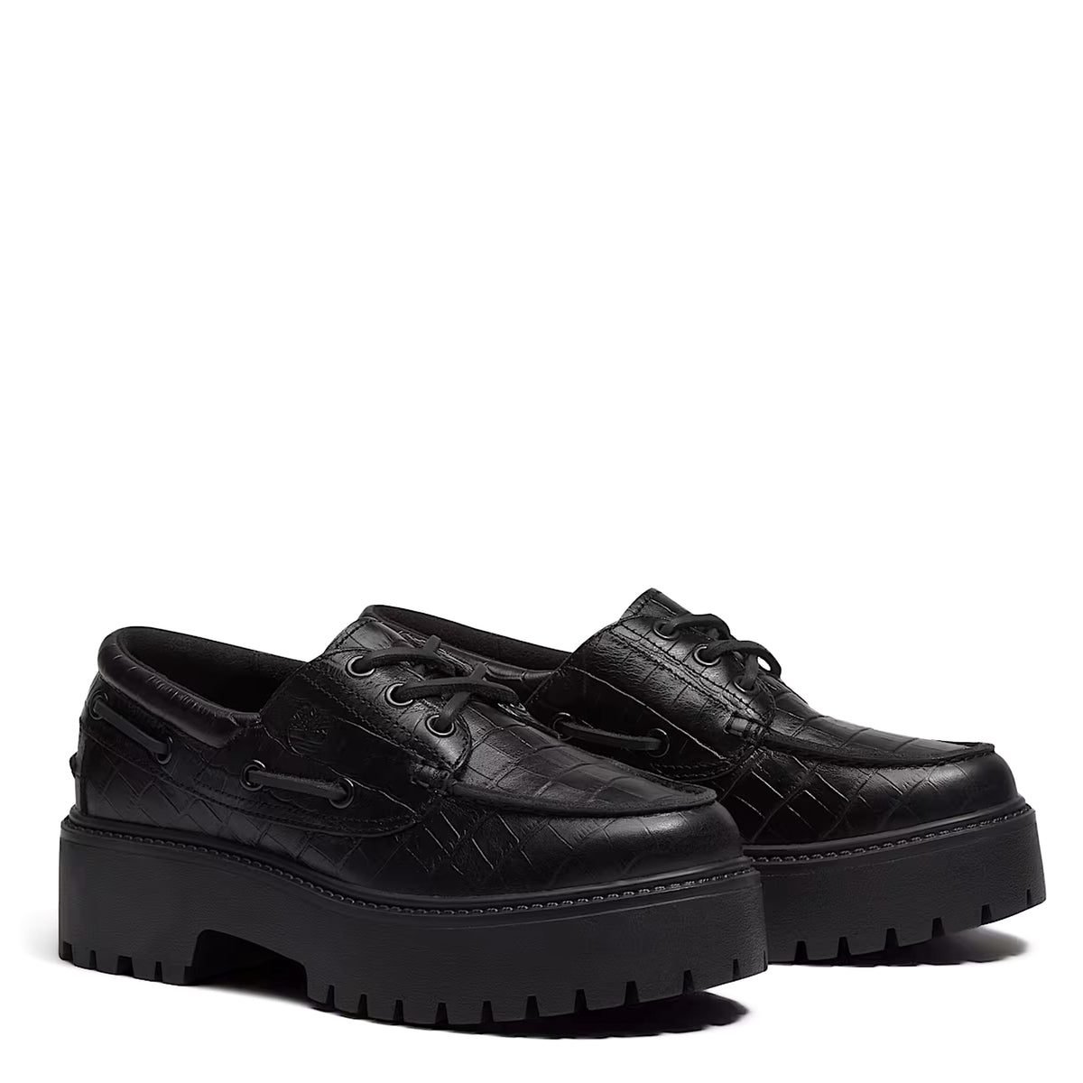 Timberland Womens Stone Street Platform Boat Shoe Black Full Grain