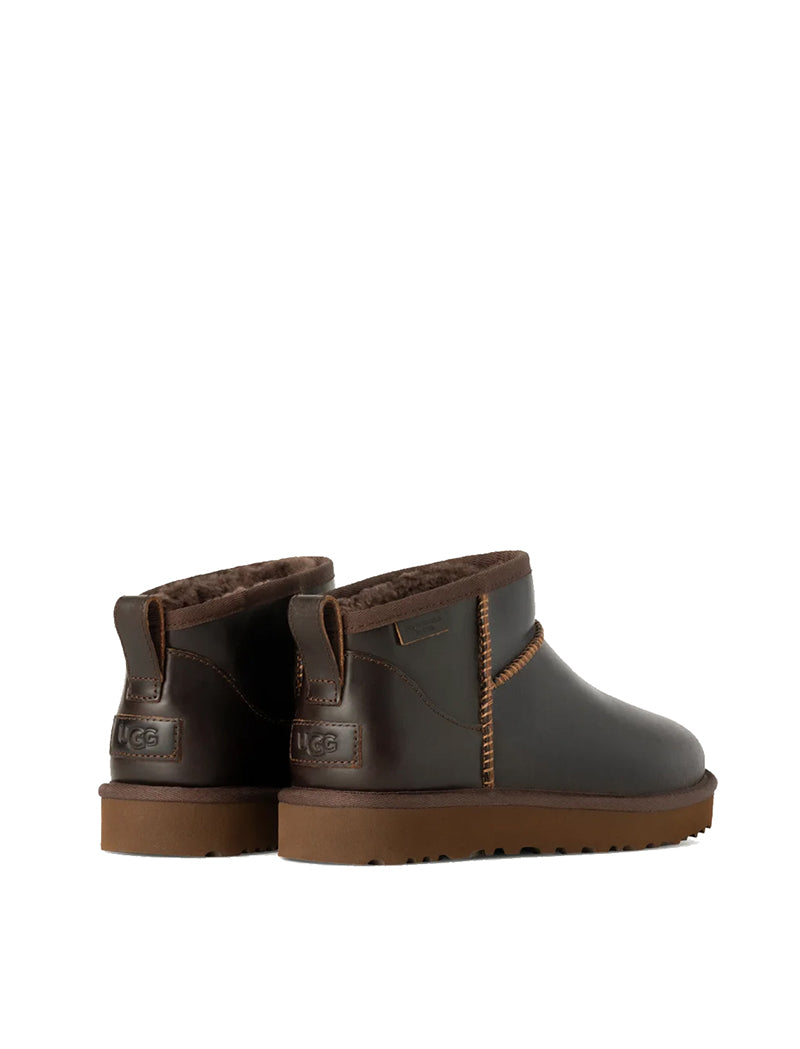 UGG Womens Classic Ultra Mini Leather Regen Boot Ironwood