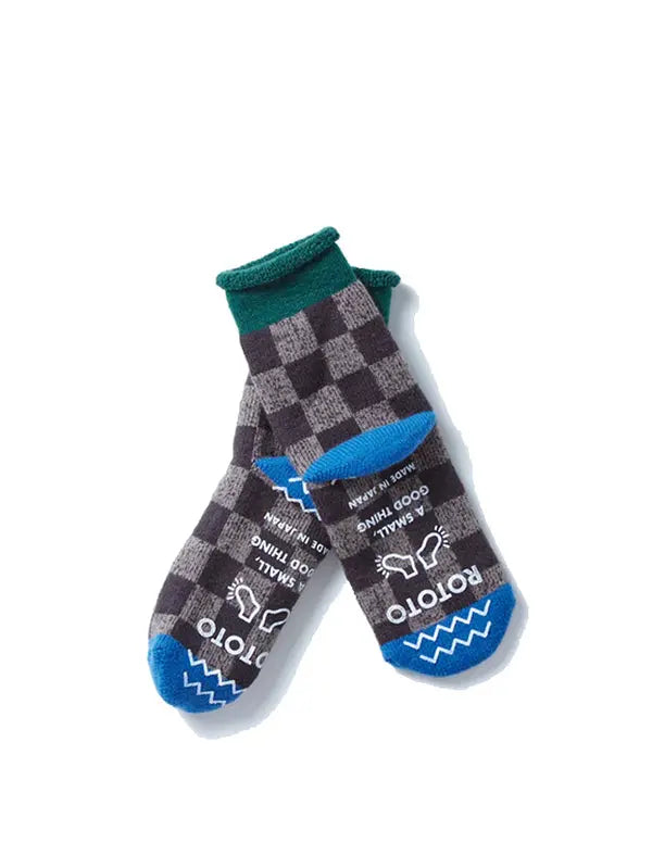 Rototo Pile Room Socks Checkerboard Dark Green / Blue