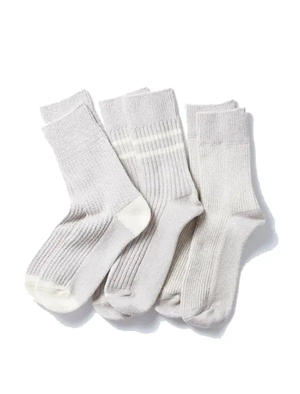 Rototo Recycle Cotton / Wool Daily 3 Pack Socks Gray / Off White