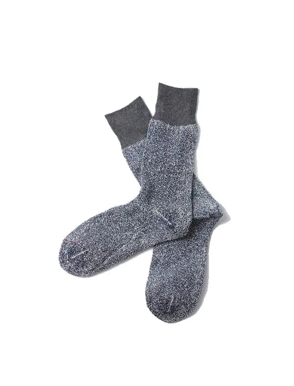 Rototo Double Face Crew Socks Silk / Cotton Dark Gray / Navy